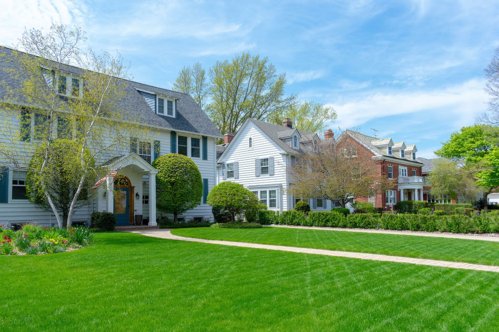 row-of-traditional-suburban-homes-with-lush-green-